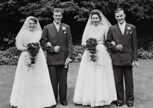 Brothers David and Victor Graham pictured with brides Florence and Ina on their wedding day 60 years ago.