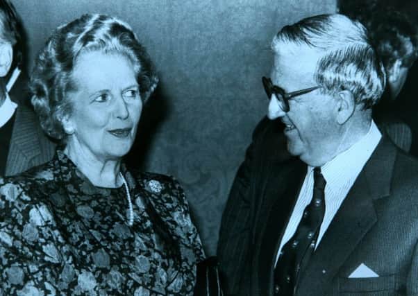 Sir Ken Bloomfield with then prime minister Margaret Thatcher in the 1980s