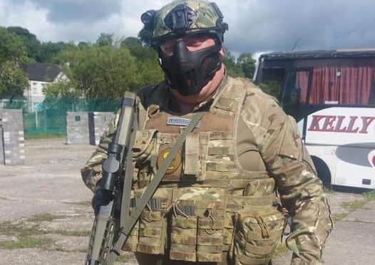 Before - Clint Aiken at Blackskull Tactical Airsoft Ballygawley last year. Six stone heavier and  just because of all the weaponry!