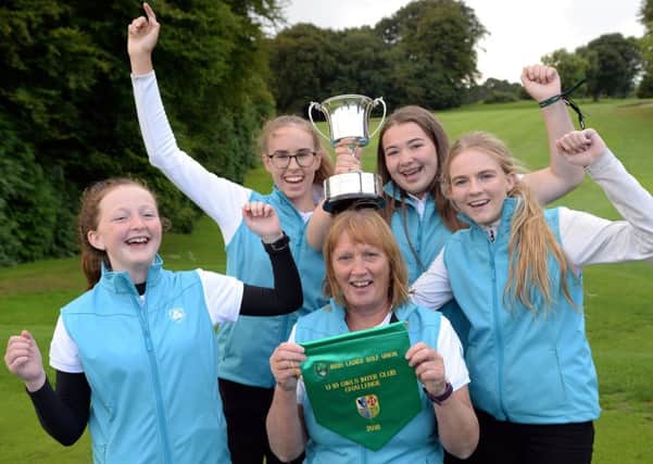 Holywood Golf Club Lynda Tweedie (Team Captain) with the 2018 Girls Under19 Inter- Club trophy after their victory at Knock Golf Club today (23/08/2018). Also in the picture (from left) Katie Nevin, Olivia McCrystal, Heidi McMillen and Celine Hamill.