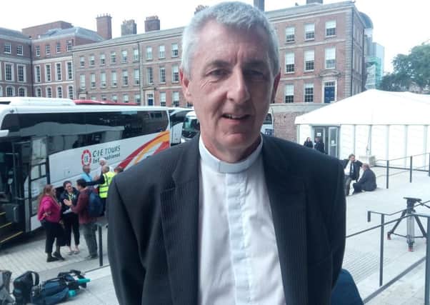 Rev Charles McMullen, moderator of the Presbyterian Church of Ireland, at Dublin Castle for the papal visit on Saturday August 25 2018. Picture by Ben Lowry