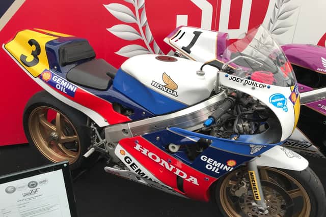 A Honda RC30 raced by Joey Dunlop is amongst the machines on display at the Classic TT.