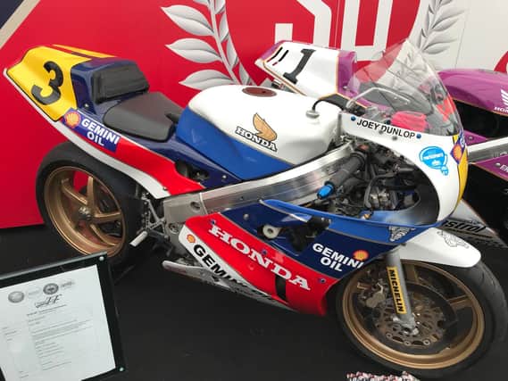 A Honda RC30 raced by Joey Dunlop is amongst the machines on display at the Classic TT.