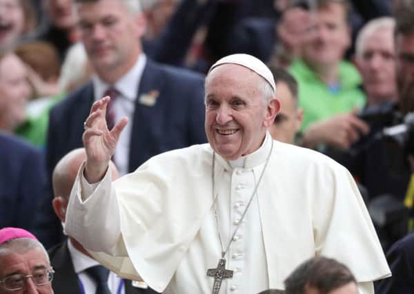 Pope Francis arrives at Croke Park Stadium in Dublin on Saturday, to join an audience of 82,500 and hear five testimonies by families from Ireland, Canada, Iraq, and Africa, during the Festival of Families event, as part of his visit to Ireland. Photo: Aaron Chown/PA Wire