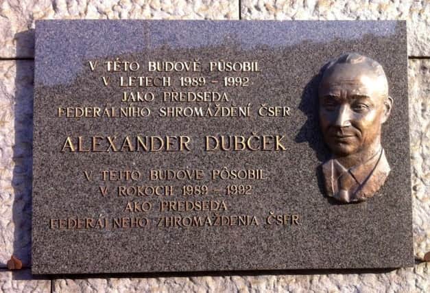 An Alexander Dubcek memorial, erected in 2006, at the NÃ¡rodnÃ­ muzeum in Prague
