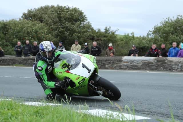Horst Saiger finished as the runner-up on the Greenall Kawasaki in the RST Superbike Classic TT.