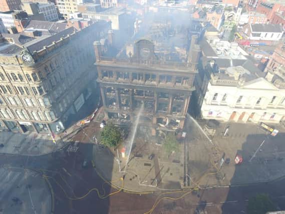Drone footage of the continuing efforts to put out the fire in the Primark. Image supplied by Gregory Weeks