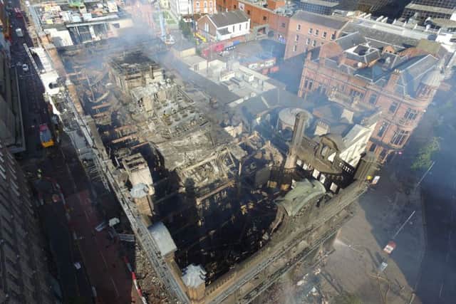 A drone image showing the extent of the damage the full length of the Primark building. Supplied by Gregory Weeks