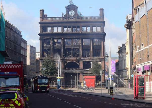 The devastation caused by the fire to the historic Bank Buildings in the heart of Belfast