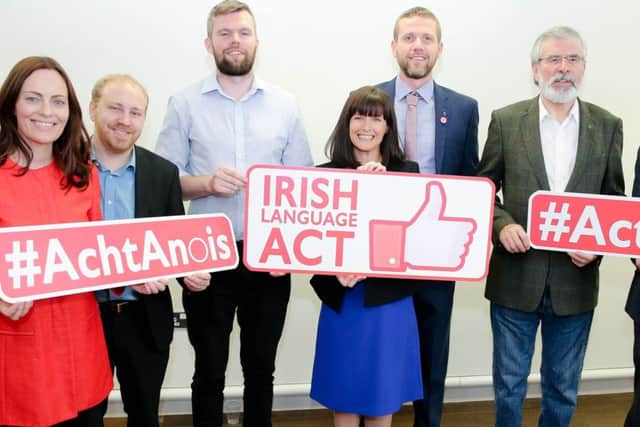 Language rights is just clever code for imposing further burdens on the state, says Owen Polley. Alliance MLA Paula Bradshaw last year, centre, joins other parties in calling for an Irish language act. 

Picture: Philip Magowan / PressEye