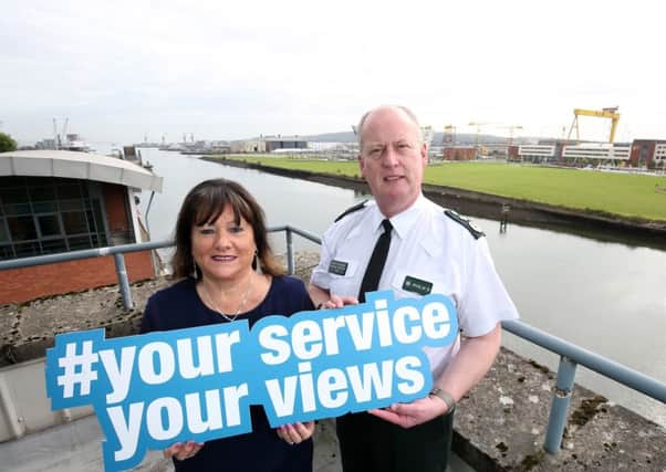 Policing Board chair Anne Connolly and chief constable George Hamilton in Belfast launching the 2018 Public Consultation on Local Policing. Photo: Matt Mackey/PressEye/PA