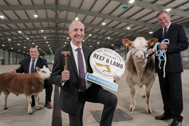 (L-R) Richard Primrose, NI Agri Manager at Bank of Ireland, Ian Sheppard, NI Managing Director at Bank of Ireland and Alan Crowe, RUAS Chief Executive announce Bank of Ireland as headline sponsor for the first Royal Ulster Premier Beef & Lamb Championships.
