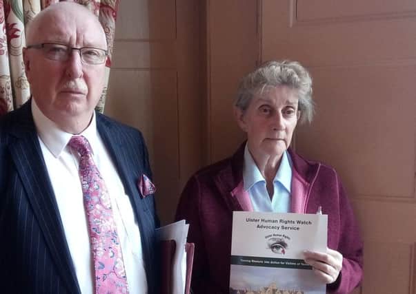 Mary McCurrie, right, daughter of Jim McCurrie, who was shot dead by the IRA in 1970 in east Belfast. With her is, Don Mackay, an advocacy worker at Ulster Human Rights Watch (UHRW) which works with victims of terrorism. The pair are pictured at Brownlow House in Lurgan where Mary spoke at an event organised by UHRW on the consultation on legacy proposals. August 30 2018 by Ben Lowry