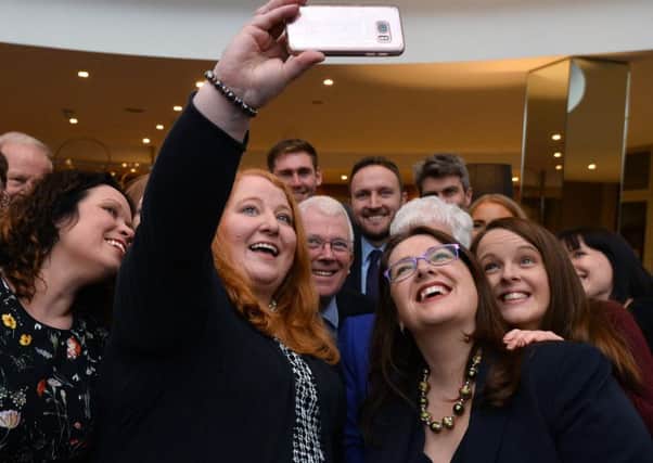 Naomi Long, seen last year launching the party Stormont election campaign, and the younger generation who follow her have embraced the con trick of defining perfectly contestable issues in the language of rights.    
Pic Colm Lenaghan/Pacemaker