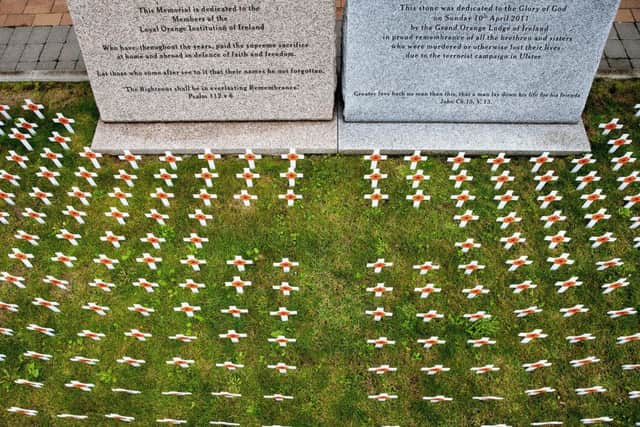 A display of 336 crosses, one for each individual member, were placed in the Institution's memorial garden to mark Orange Victims' Day