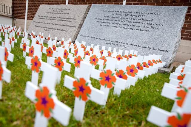 A display of 336 crosses, one for each individual member, were placed in the Institution's memorial garden to mark Orange Victims' Day