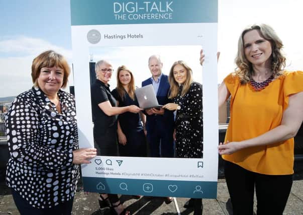 Prof Julie Hastings and Hannah Corbett of Hastings Hotels were joined by, framed, Nikki Murphy, Warwick Exhibitions, Ashley Morrow Bank of Ireland, Peter Brown, EOS Systems and LesleyAnn Diffin, Belfast Live