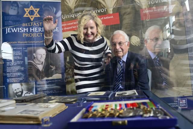 Dennis Coppel and Sandra Baillie pictured at the launch of a temporary exhibition by the Jewish Heritage Project at the  HMS Caroline in Belfast.
 Picture By: Arthur Allison.