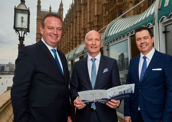 Stephen Kelly, Colin Neill and Glyn Roberts at the launch of the New Deal for Northern Ireland policy document at Westminster