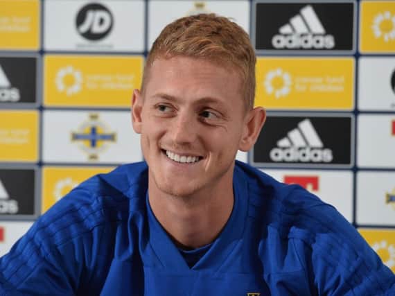 George Saville pictured during a Players' Press Conference in the Culloden Hotel , ahead of Northern Ireland's UEFA Nations League game against Bosnia & Herzegovina at the National Football Stadium at Windsor Park on Saturday. Pic Colm Lenaghan/Pacemaker