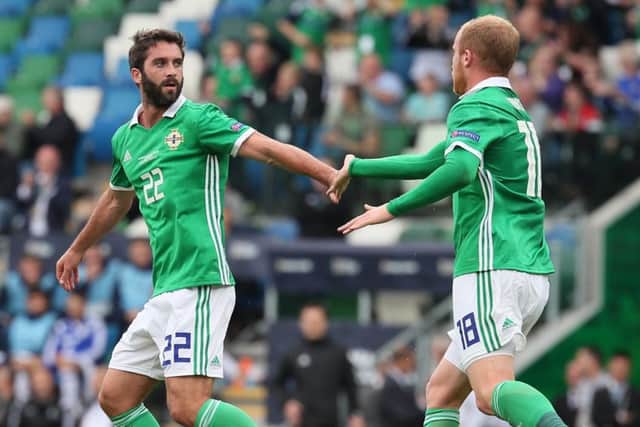Northern Ireland's Will Grigg celebrates his goal during Saturday's 2-1 defeat to Bosnia