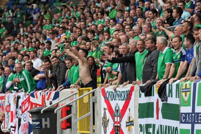 Northern Ireland fans pictured at the National Football Stadium at Windsor Park during Saturday's 2-1 defeat to Bosnia