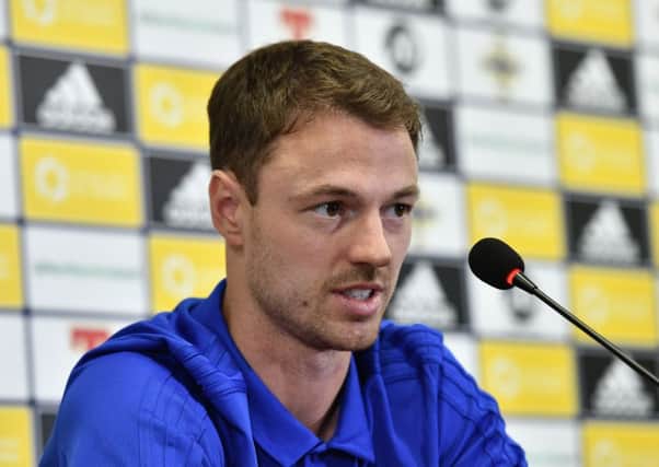 Northern Ireland's Jonny Evans pictured during a press conference   ahead of Tuesday's friendly against Israel.