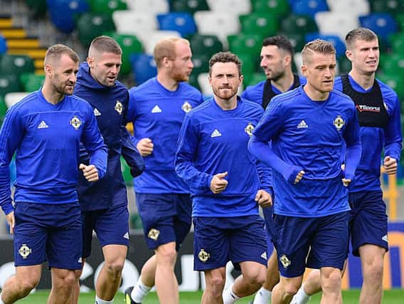 Northern Ireland players training ahead of tonight's international friendly against Israel.