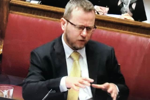 Tim Cairns, the former DUP adviser to ex-enterprise minister Jonathan Bell, giving evidence yesterday
