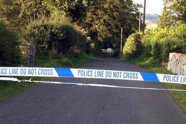 Emergency services at Slieve Gullion forest park in Co Armagh, where a contractor working for Northern Ireland Water died after he was hit by a falling tree as Storm Ali wreaked havoc across Ireland
