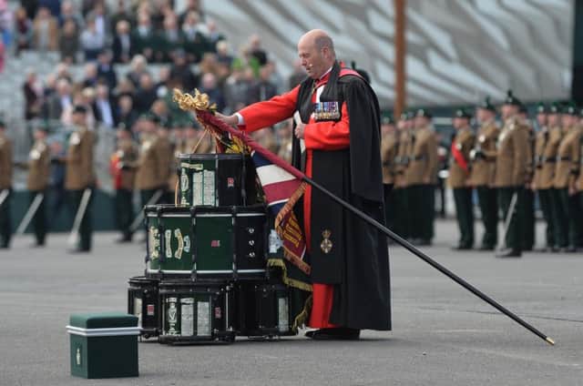Rev Dr David Coulter, Chaplain General to Her Majestys Land Forces, consecrated the regiment's new colours during Saturday's event