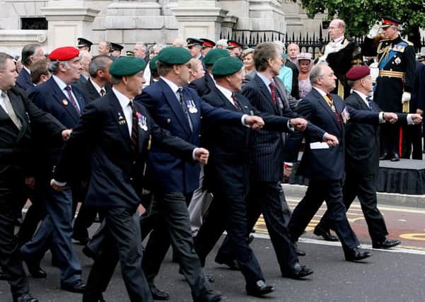 A march by 700 veterans to the Guildhall a decade ago, in September 2008, to commemorate servicemen and women who served in Northern Ireland during military campaign, Operation Banner. Photo: Johnny Green/PA Wire