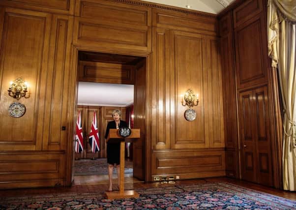Prime Minister Theresa May speaking in Downing Street in the aftermath of the Salzburg summit