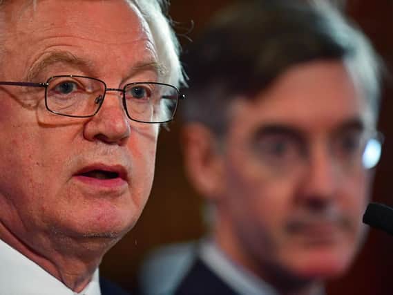 David Davis MP (left) and Jacob Rees-Mogg MP attend the launch of the Institute of Economic Affairs latest Brexit research paper, in central London