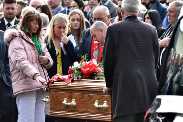 Family and Friends pay their final respects at the funeral of Matthew Campbell at Fleming & Cuthbert Funeral Home in  Ballyclare today. Photo: Colm Lenaghan/Pacemaker Press
