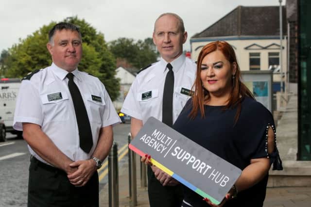 PSNI Superintendents Darrin Jones, Davy Beck and CEO Mid and East Antrim Borough Council Anne Donaghy