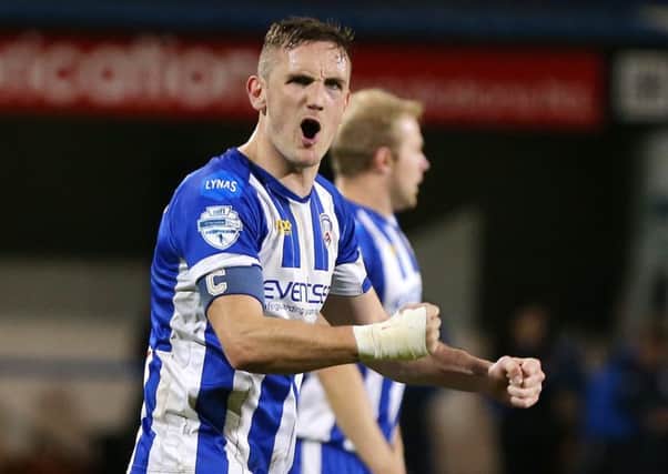 Coleraine's Stephen O'Donnell celebrates scoring their second goal