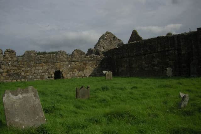 Ruins and part of the ancient graveyard of Bonamargy Friary, Ballycastle
