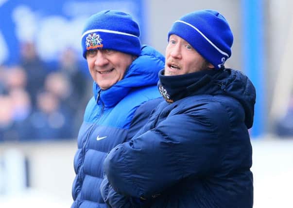 Kris Lindsay (right) with Glenavon's assistant manager Paul Millar