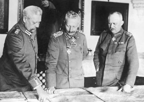 Kaiser Wilhelm II (centre) with Field Marshal Paul von Hindenburg (left) and General Erich Ludendorff