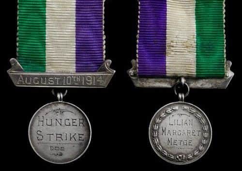 The medal that was presented to Lillian Metge for the hunger strike she undertook in 1914 during the 'votes for women' campaign