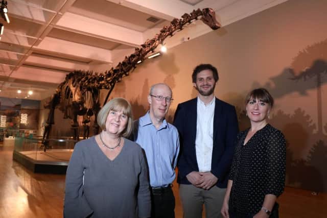 Pictured L-R: Lorraine Cornish, Natural History Museum, Dr Mike Simms, National Museums NI, Aaron Ward, National Museums NI  and Dr Susannah Maidment, Natural History Museum. Â©Press Eye/Darren Kidd