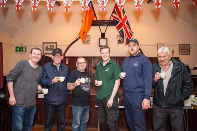At the Brew for Drew coffee morning and breakfast at the William Stevenson Memorial Orange Hall in Bangor are (from left) District Secretary Wesley Irvine, John Irvine, Laurence Whyte, Craig Phair, Gary Taylor and Jonny Smyth.