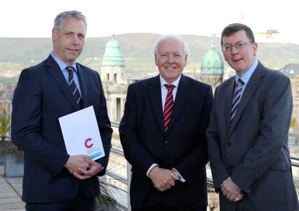 Gavin Kennedy, left, head of business banking (NI) at Bank of Ireland UK, Bob Barbour, director and CEO of the  Centre for Competitiveness and Alan Bridle, economist and market analyst at Bank of Ireland UK