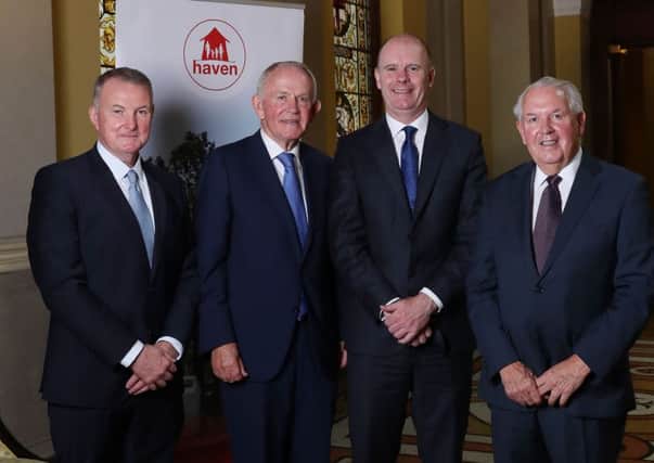 Patrick Flaherty (AECOM Chief Executive Europe, India, Africa and Middle East), Leslie Buckley (Haven Chairman), Joe ONeill (Belfast Harbour CEO), Ronnie Foreman (Haven NI Ambassador).