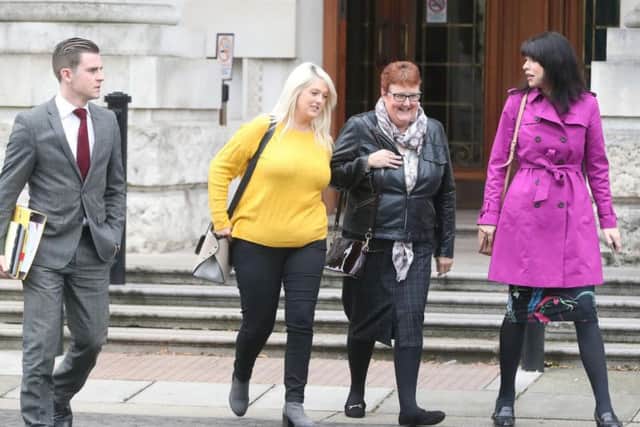 Pictured left to right, Solicitor Darragh Mackin, Sarah Ewart, her mother Jane Christie and Grainne Teggart of Amnesty International outside the High Court in Belfast to seek a declaration of incompatibility with human rights law in cases of Fatal Foetal Abnormalities. (Photo: Niall Carson/P.A. Wire)
