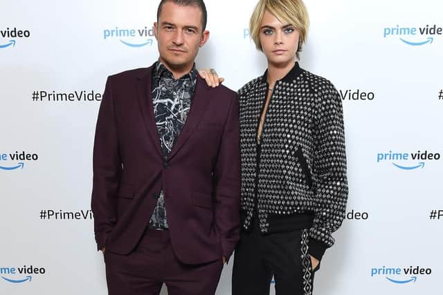 Handout photo issued by Amazon Prime Video of Cara Delevingne and Orlando Bloom arriving for a Amazon Prime Video Presents event in London, they star in the upcoming Amazon Prime Video show "Carnival Row".