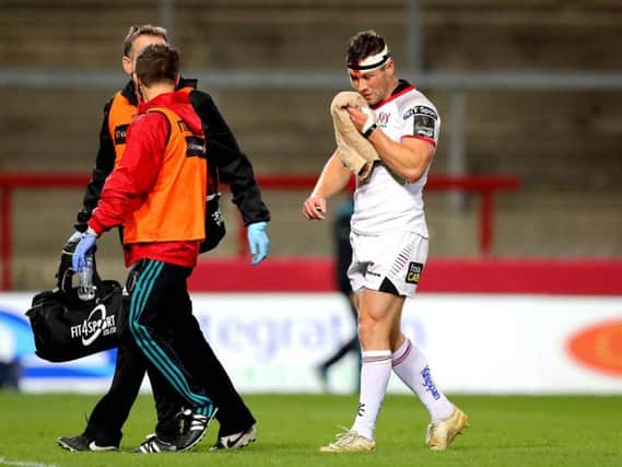 John Cooney suffers a second cut to the head against Munster
