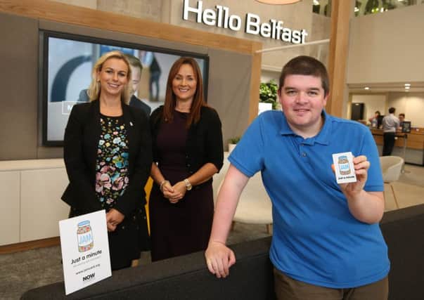 Diane Hill and Aisling Press with JAM card user Andrew Herd