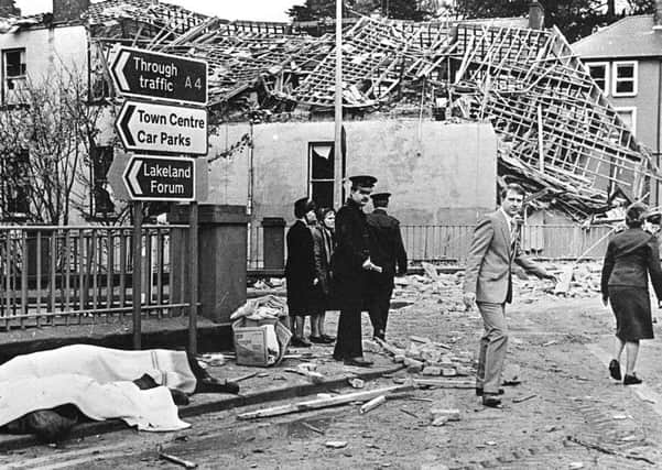 Republican terrorists were behind almost all bomb attacks here. Above the aftermath of 1987 IRA Enniskillen bomb on Remembrance Sunday